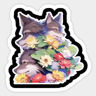 Lone Wolf With Flowers Sticker